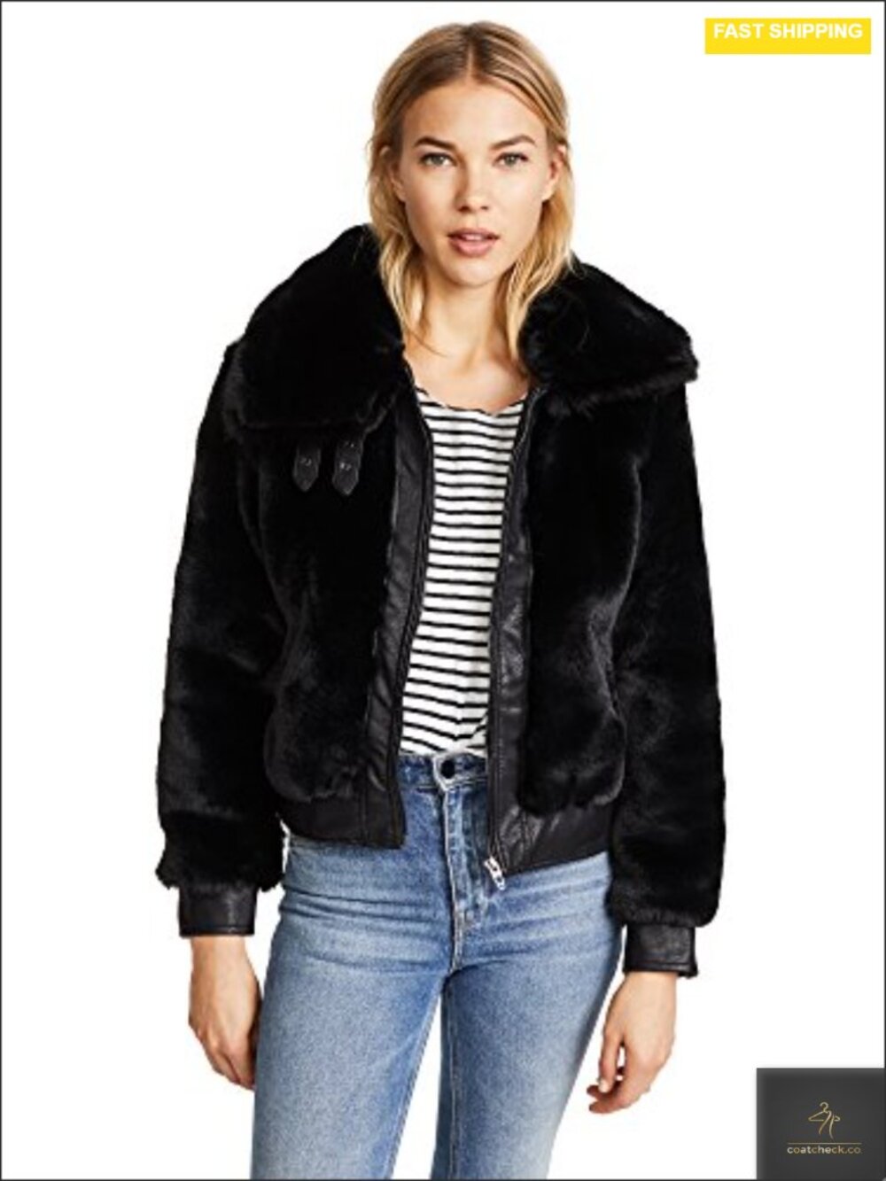 Women's Faux Fur Coat Outerwear Stylish Long Sleeve Zip Front Jacket